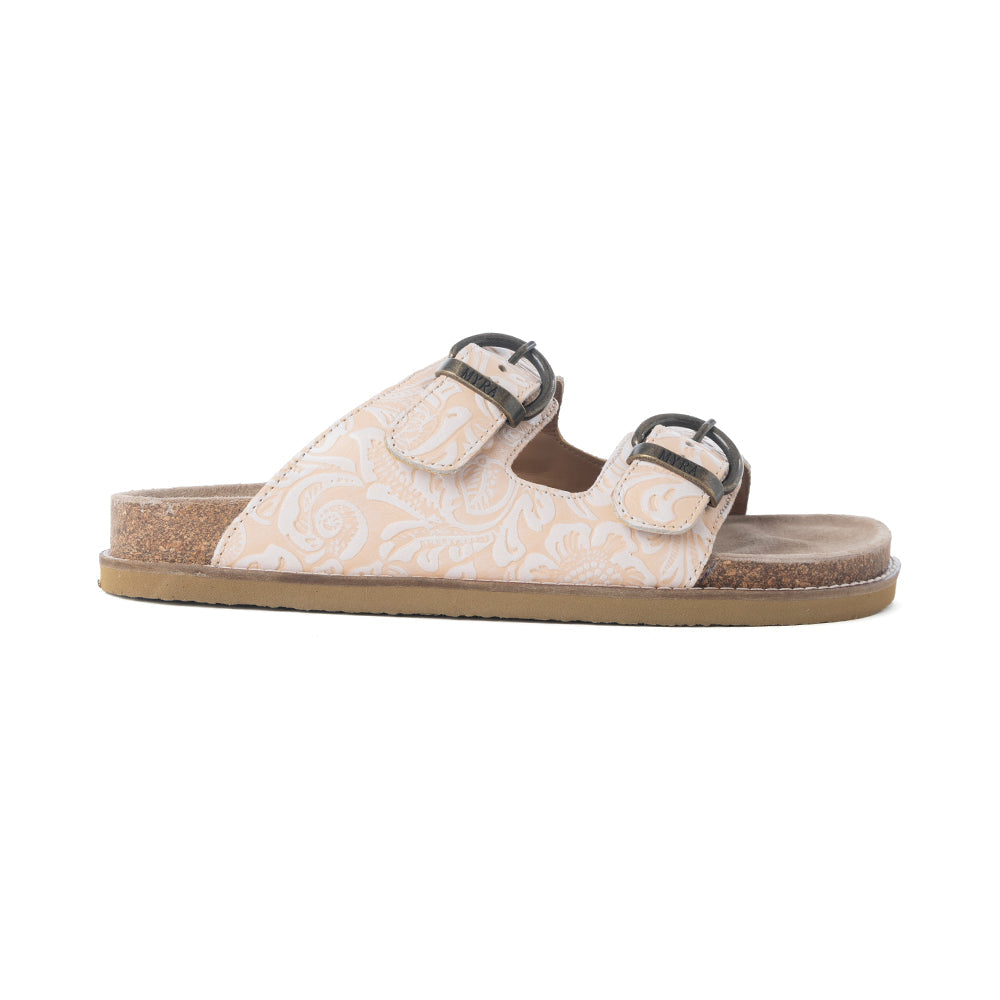 Myra Desert Lily Embossed Leather Sandals in Antique White