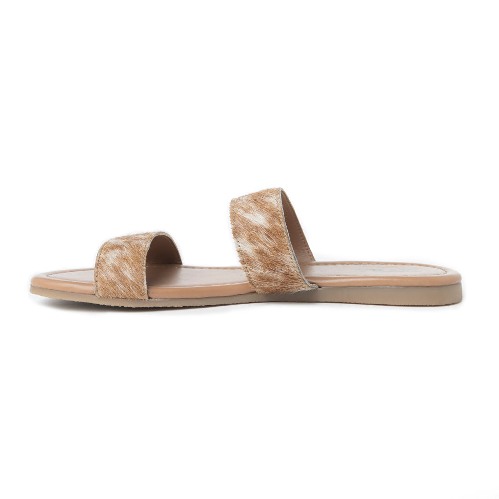 Vaquero Leather Hairon Sandals in Oakdust Brown