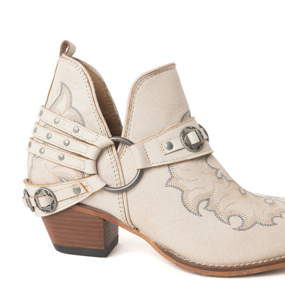 Western Ember Leather Embroidered Booties in White