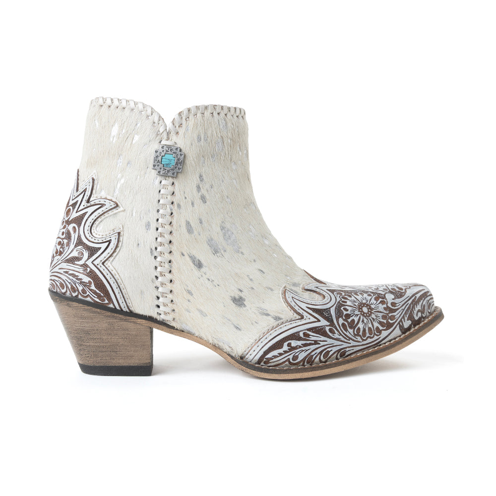 Myra Sierra Belle Handtooled Leather Booties in Almond White