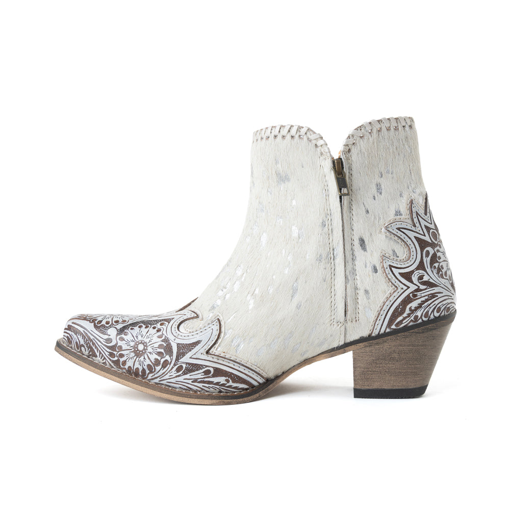 Myra Sierra Belle Handtooled Leather Booties in Almond White