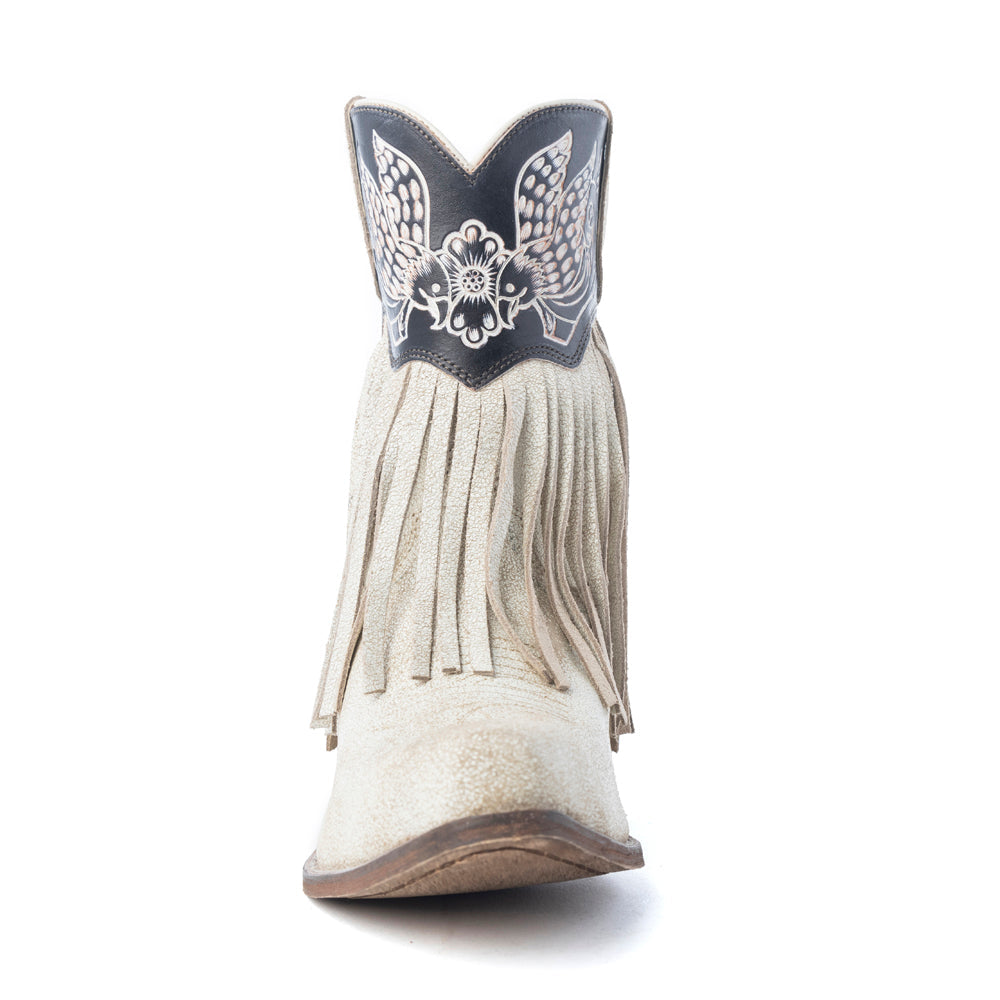 Canyon Night Bird Fringe Booties in Cream