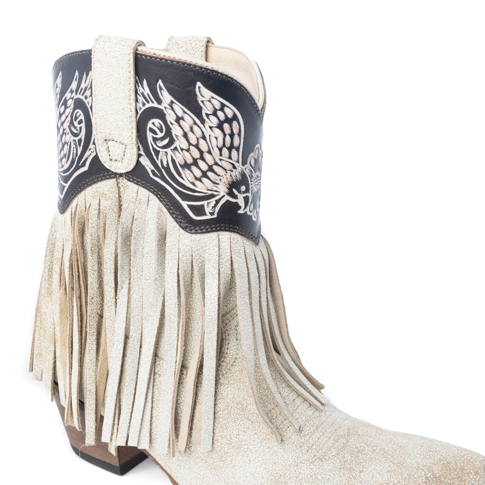Canyon Night Bird Fringe Booties in Cream