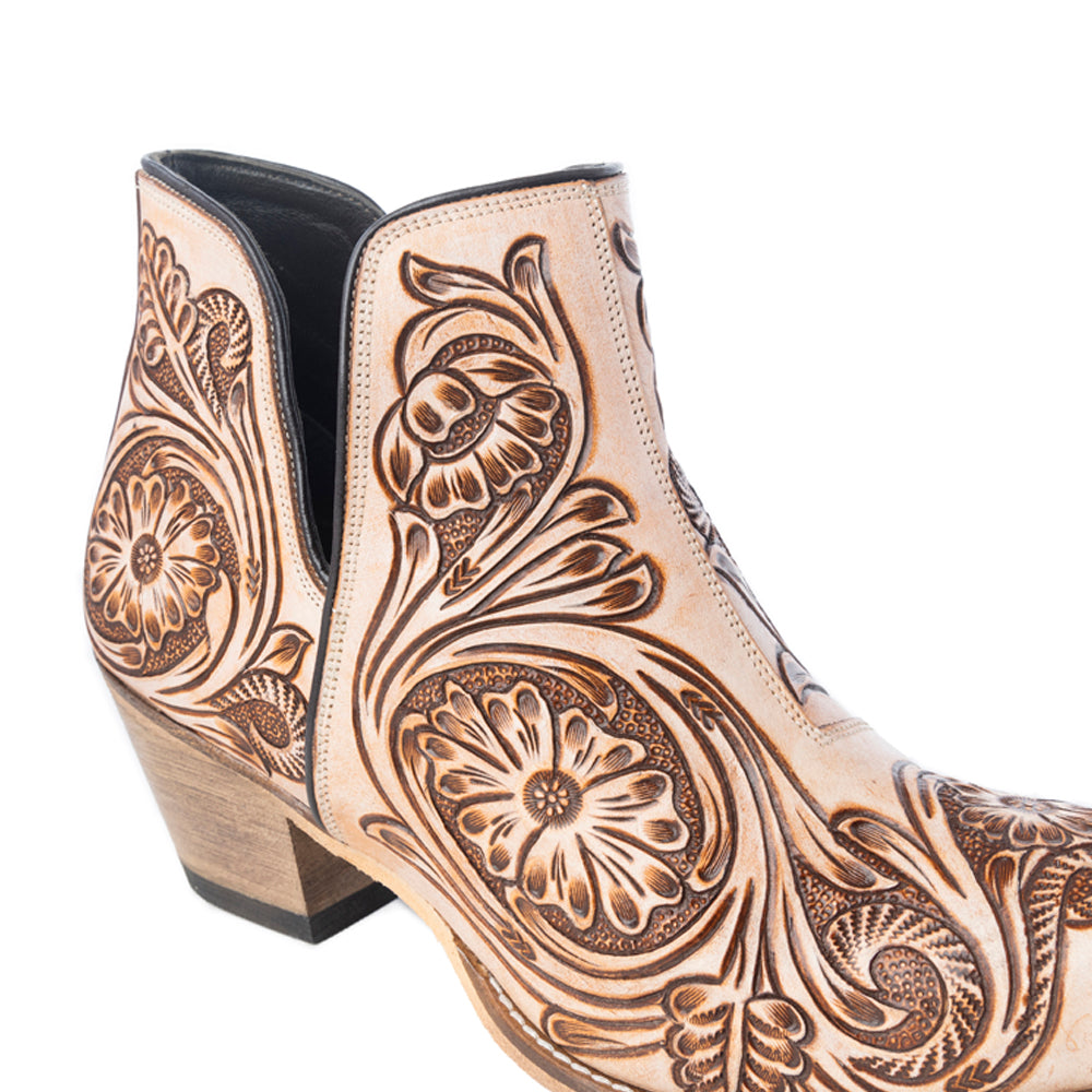 Floral Heirloom Western Booties in Cream