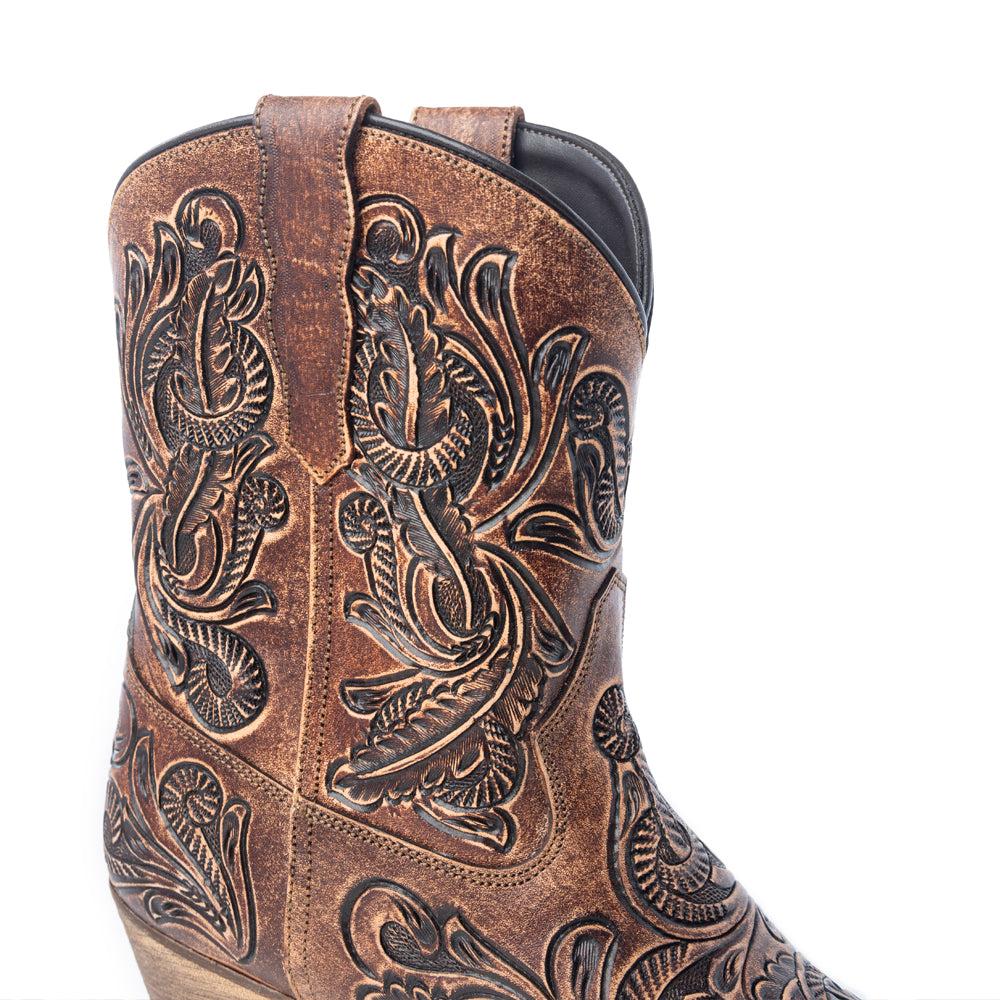Paisley Vintage Patina Western Booties in Tawny Brown