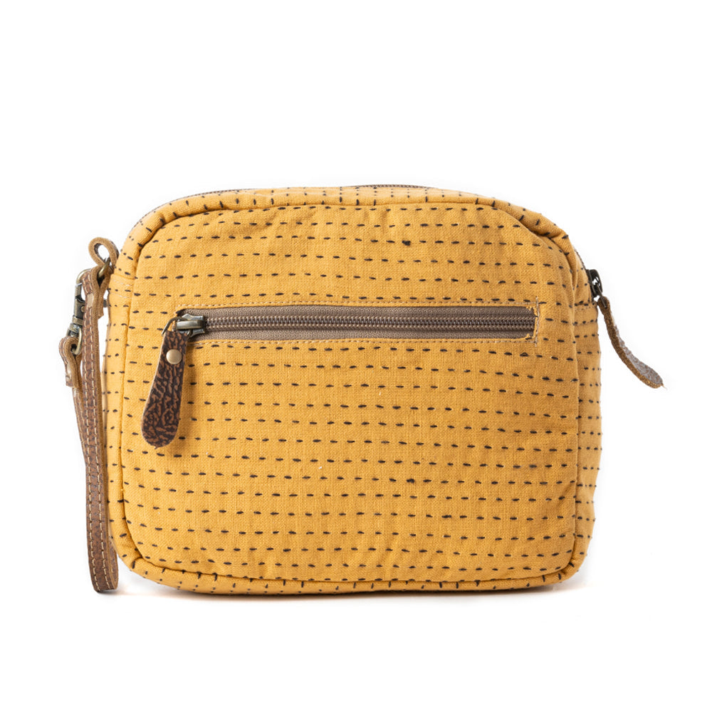 Daisy Pop Woven Pouch in Marigold Yellow