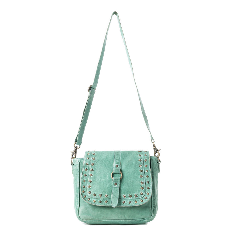 Western Scout Leather Crossbody Bag in Turquoise