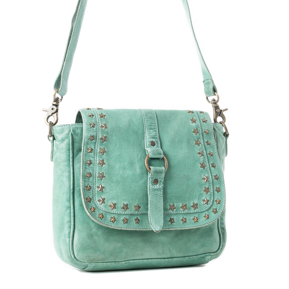 Western Scout Leather Crossbody Bag in Turquoise