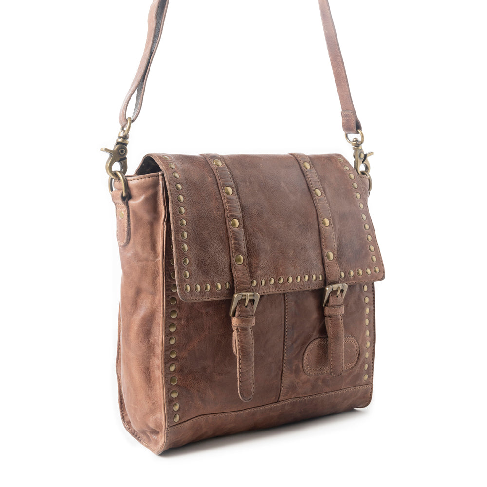 Western Rune Leather Crossbody Bag in Dark Brown