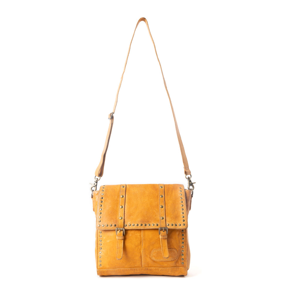 Western Rune Leather Crossbody Bag in Orange