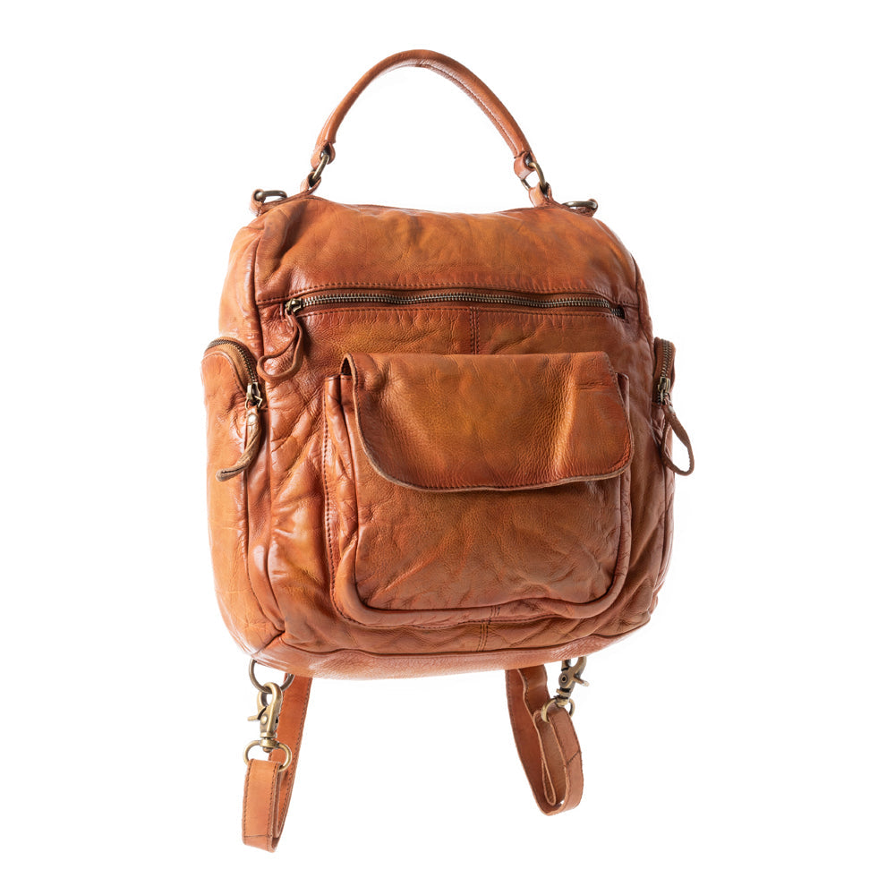Trek Terra Leather Backpack in Burnt Brown