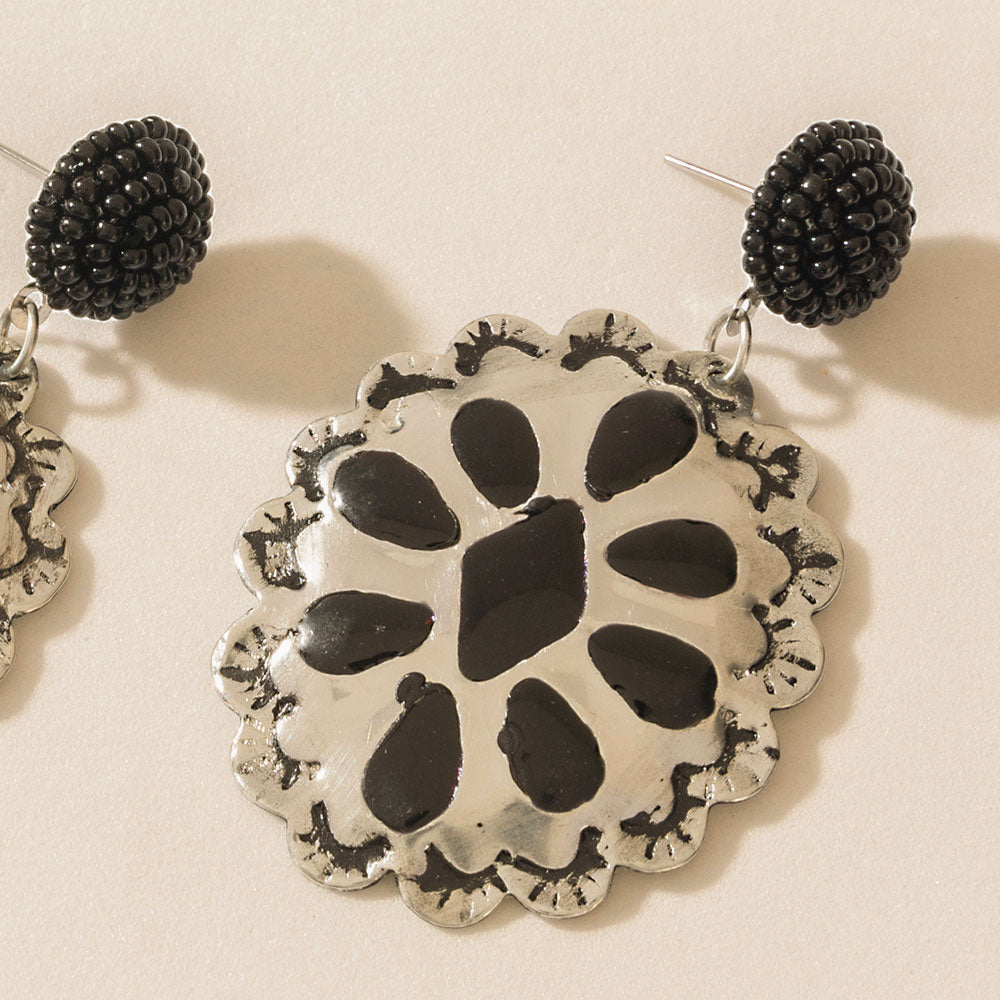 Midnight Rosette Earrings in Starry Black