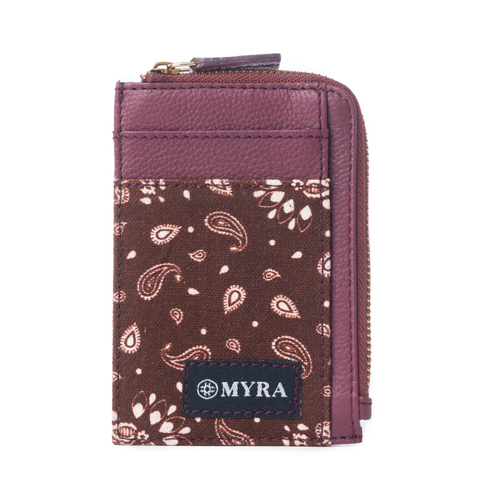 Myra Red Rock Bloom Leather Credit Card Holder in Russet Plum