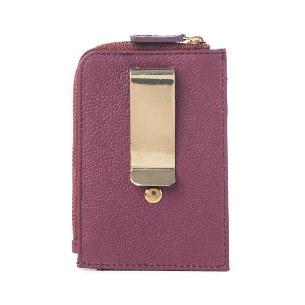 Myra Red Rock Bloom Leather Credit Card Holder in Russet Plum