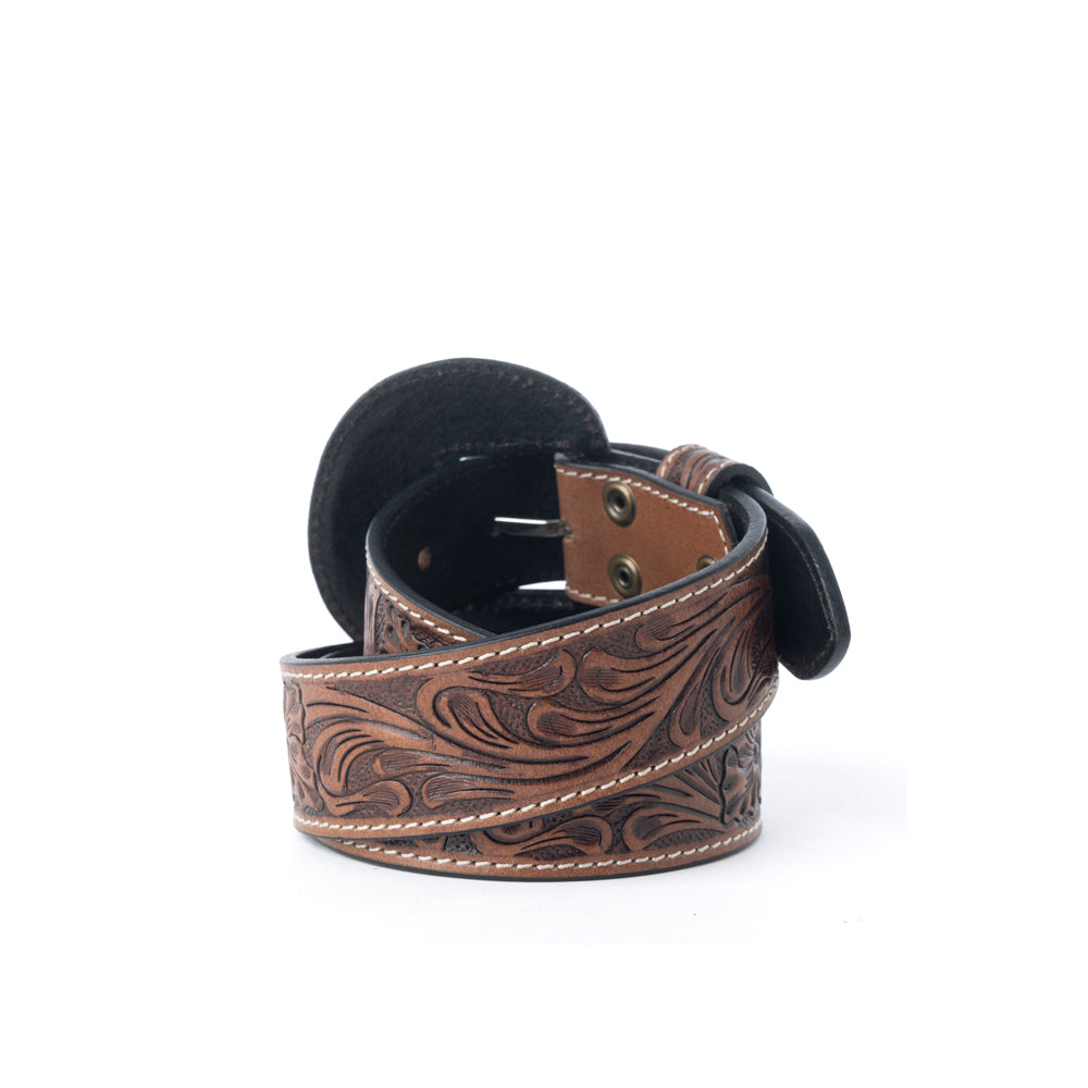 Lariat Rose Leather Belt in Chestnut Brown
