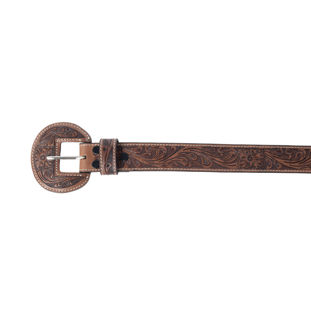 Lariat Rose Leather Belt in Chestnut Brown