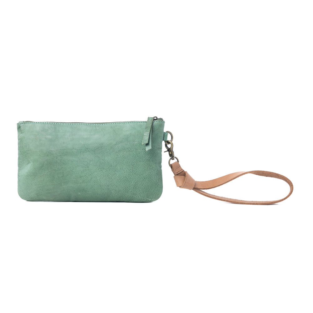 Myra Empire Green Studded Wash Leather Pouch in Desert Olive