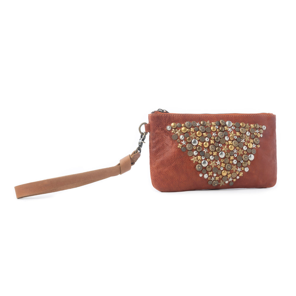 Myra Nova Point Studded Wash Leather Pouch in Bronzed Amber