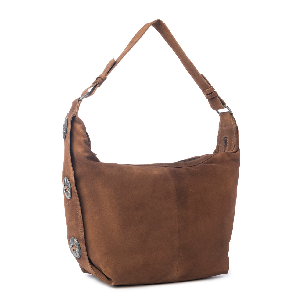 Myra Paradise Valley Suede Leather Shoulder Bag in Auburn Brown