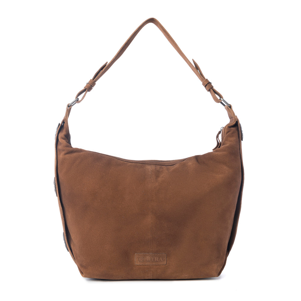 Myra Paradise Valley Suede Leather Shoulder Bag in Auburn Brown