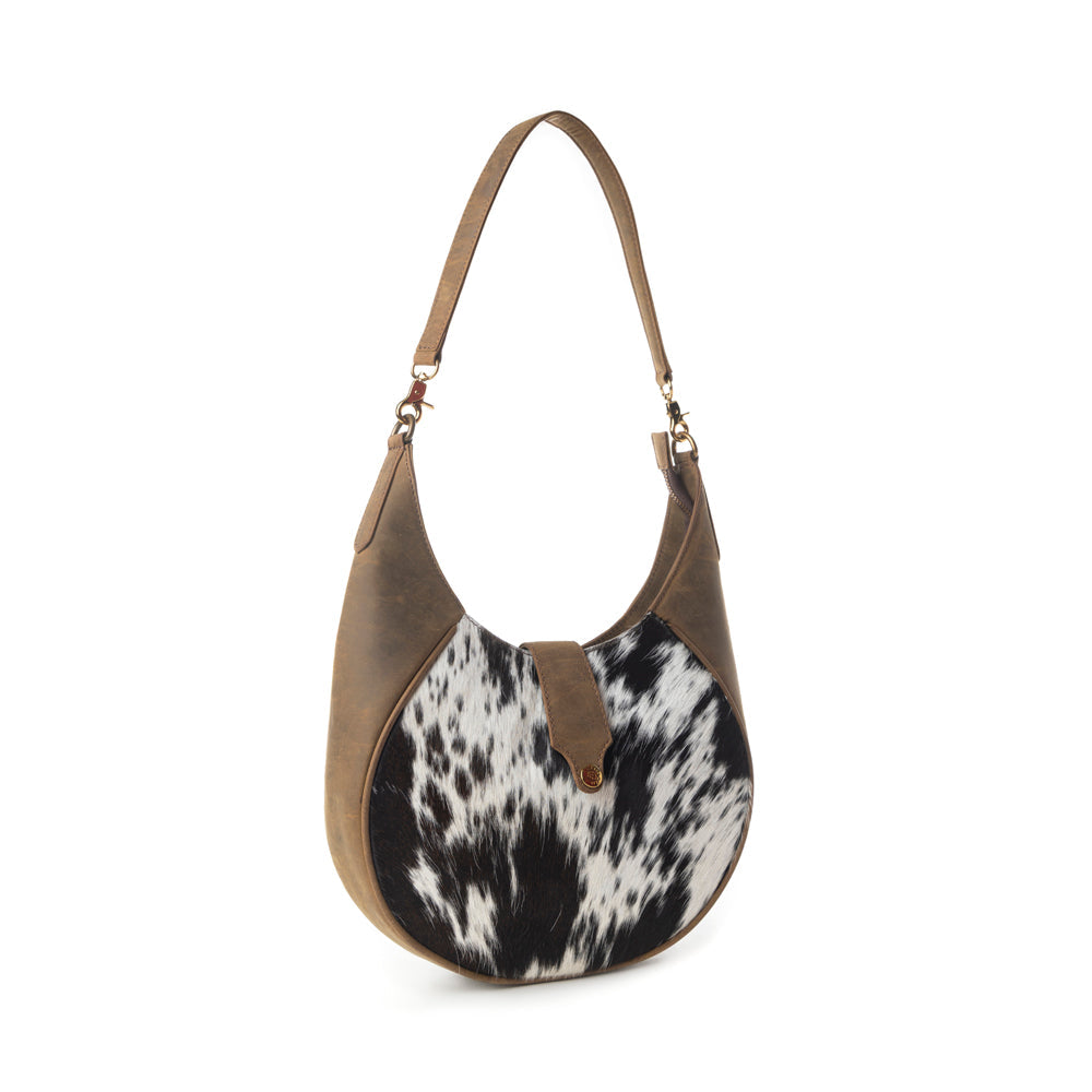 Myra Dakota Moon Hairon Leather Bag in Midnight Tan