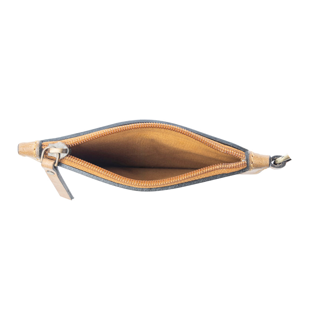 Myra Sierra Scroll Handtooled Card Holder in Bronco Umber