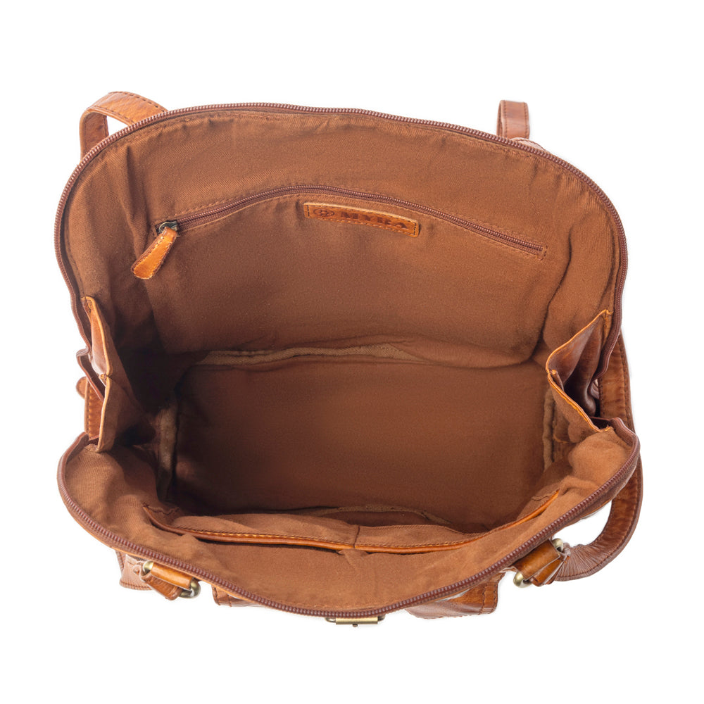 Myra Hearthfire Buckled Genuine Leather Bag in Cognac Brown