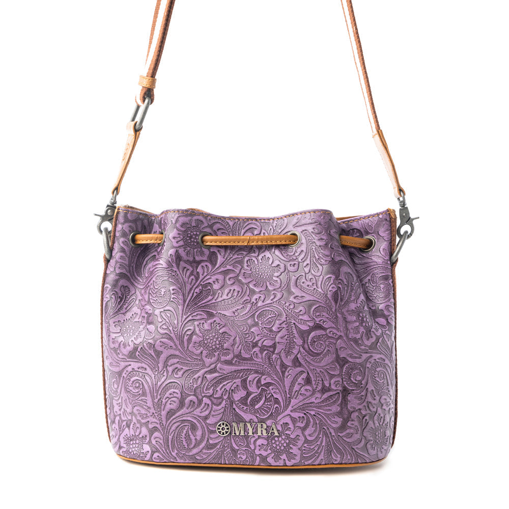 Myra Amara Bloom Embossed Leather Bucket Bag in Mystic Lilac