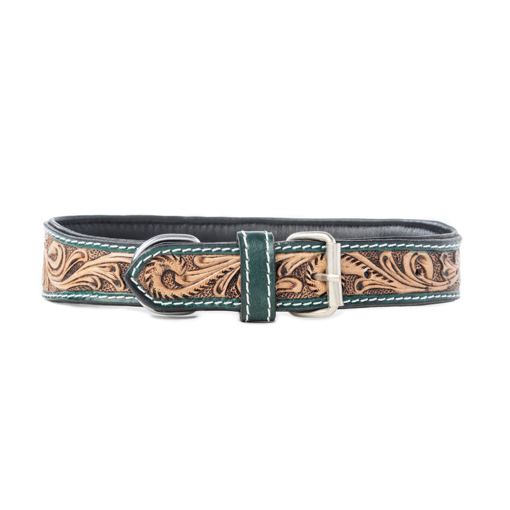 Turquoise Blossom Western Dog Collar in Brown
