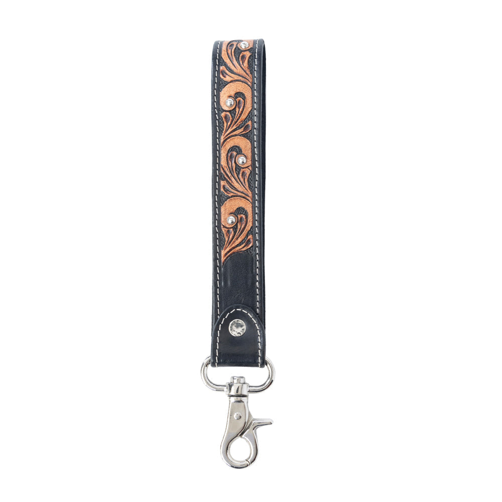 Myra Western Whirl Handtooled Leather Keyfob in Desert Brown