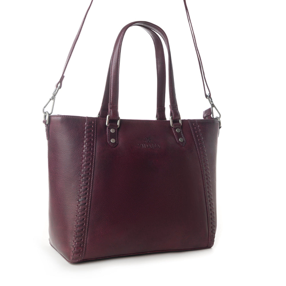Myra Zidana Arista Bloom Veg Tanned Leather Handbag in Noire Berry
