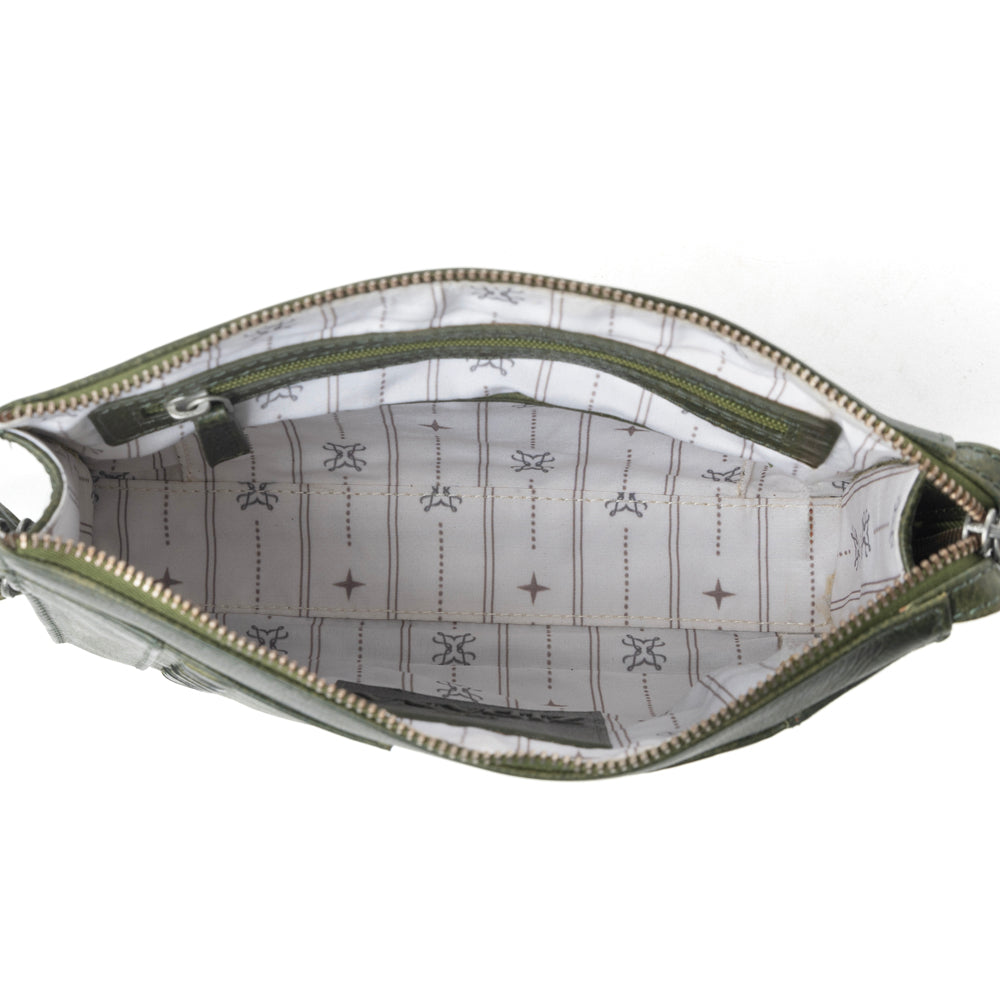 Myra Zidana Bandera Ridge Veg Tanned Leather Wristlet in Desert Pine