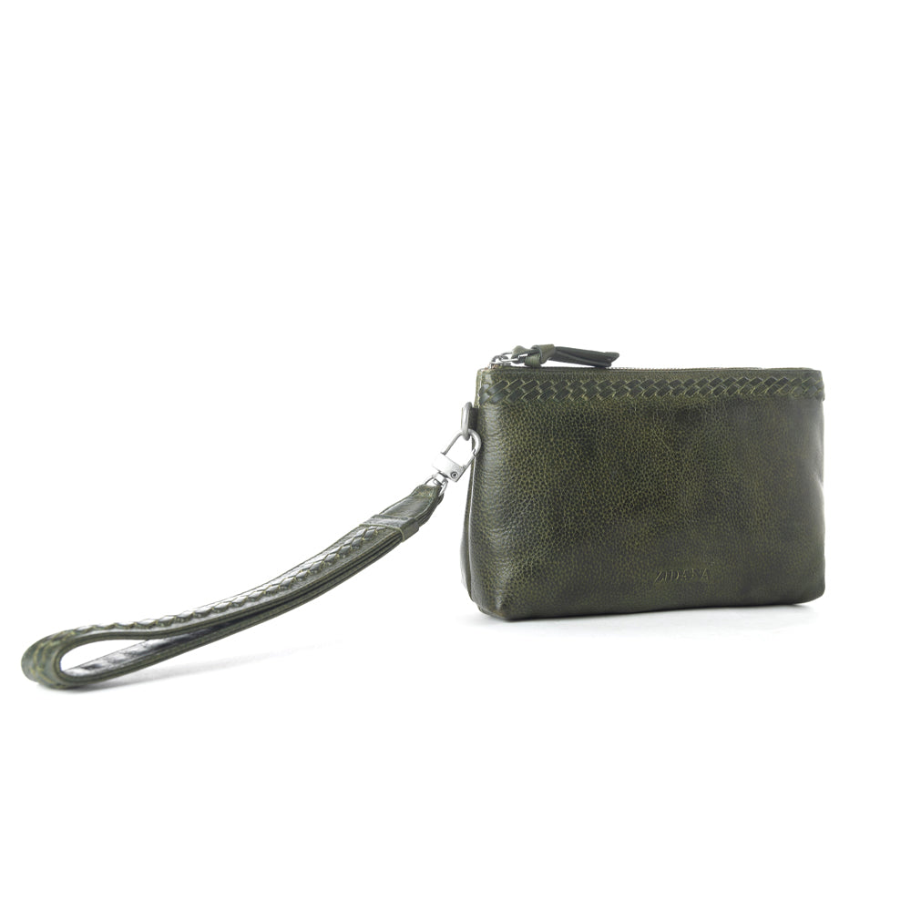 Myra Zidana Ethel Mini Veg Tanned Leather Wristlet in Ashen Sage
