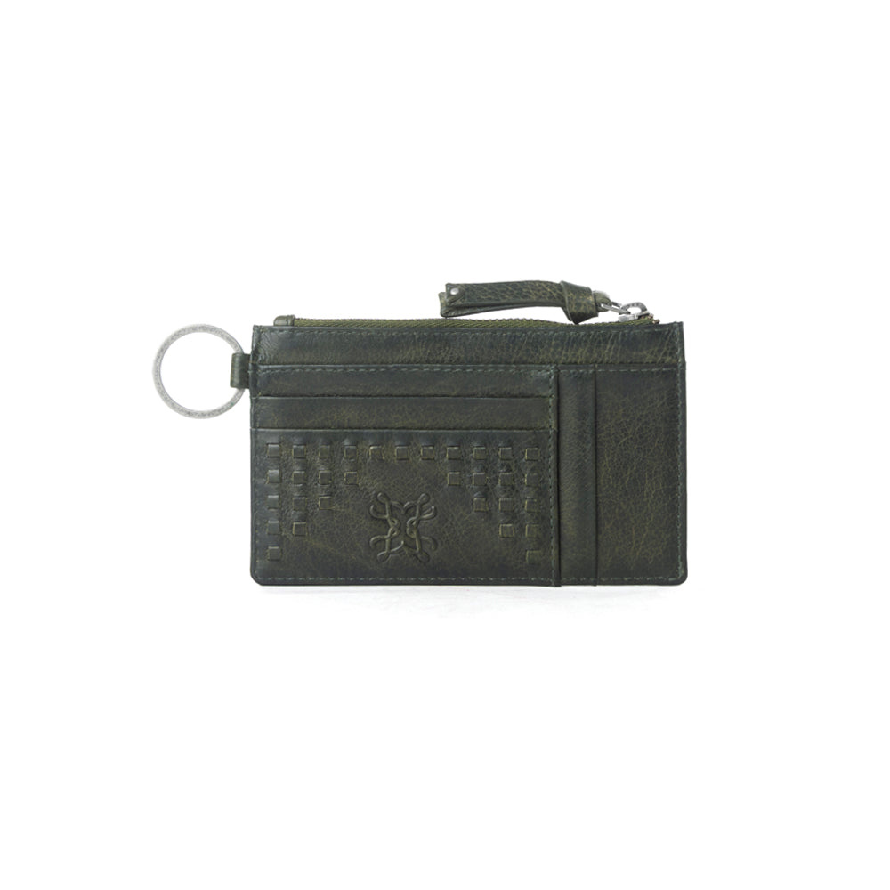 Myra Zidana Vino Braided Veg Tanned Leather Wallet in Moss Noir