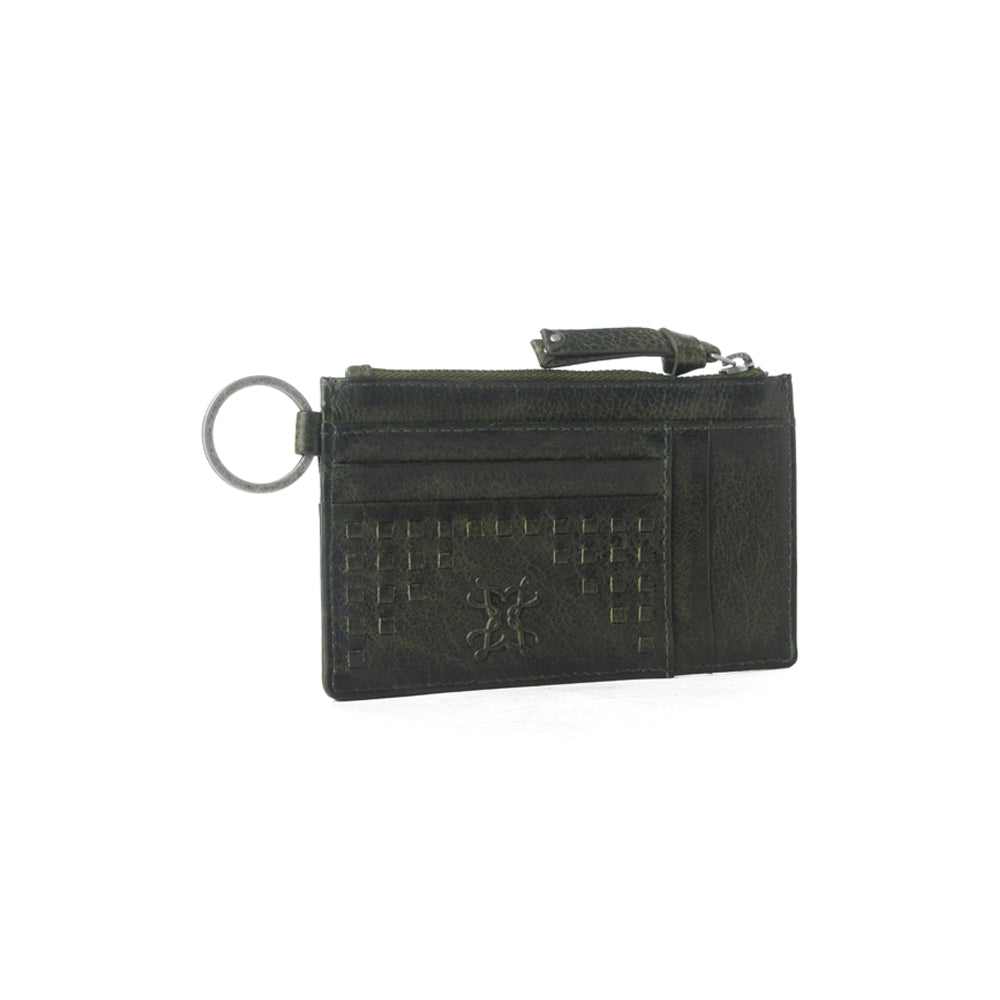 Myra Zidana Vino Braided Veg Tanned Leather Wallet in Moss Noir