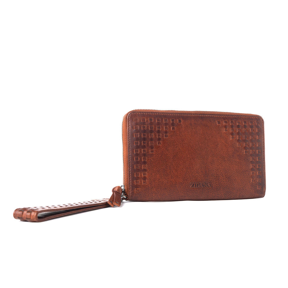 Myra Zidana Elko Braided Veg Tanned Leather Wallet in Auburn Glow