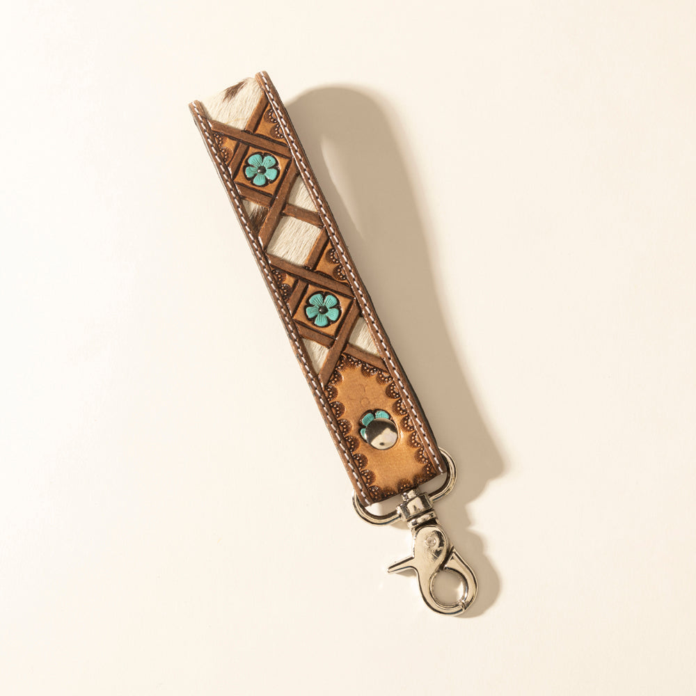 Myra Moonflower Key Fob in sienna sky with handtooled leather for everyday use