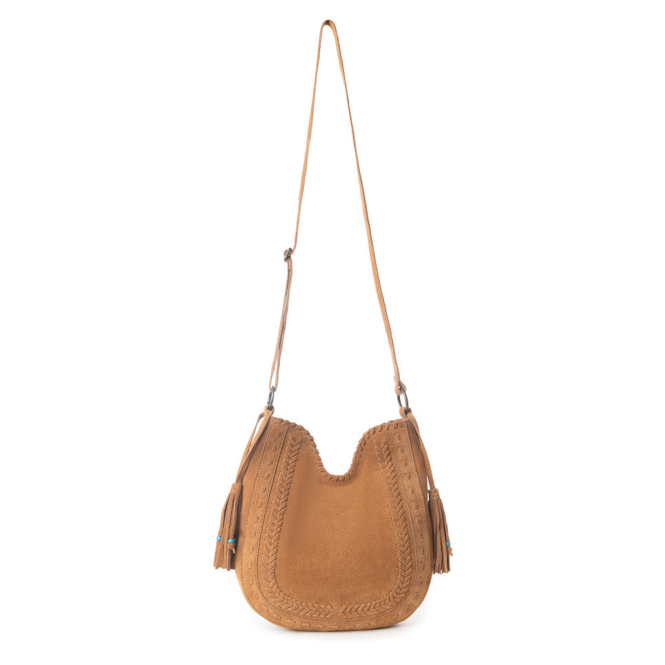 Myra Savannah Sunset Fringed Leather Bag in Deep Mocha