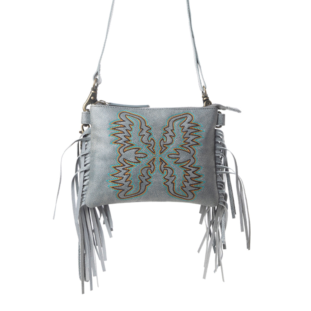 Myra ThunderFly Fringed Leather Bag in Silver Dust