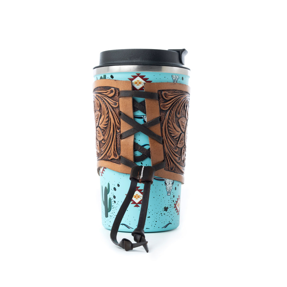 Western Trail Brew Stainless Steel Mug in Cactus Geometry