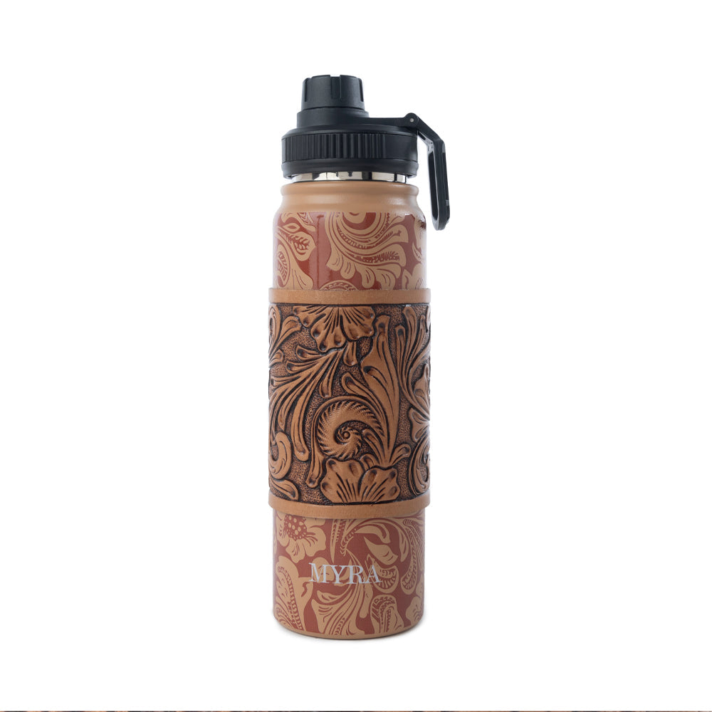 Moo & Bloom Stainless Steel Water Bottle in Brown Baroque