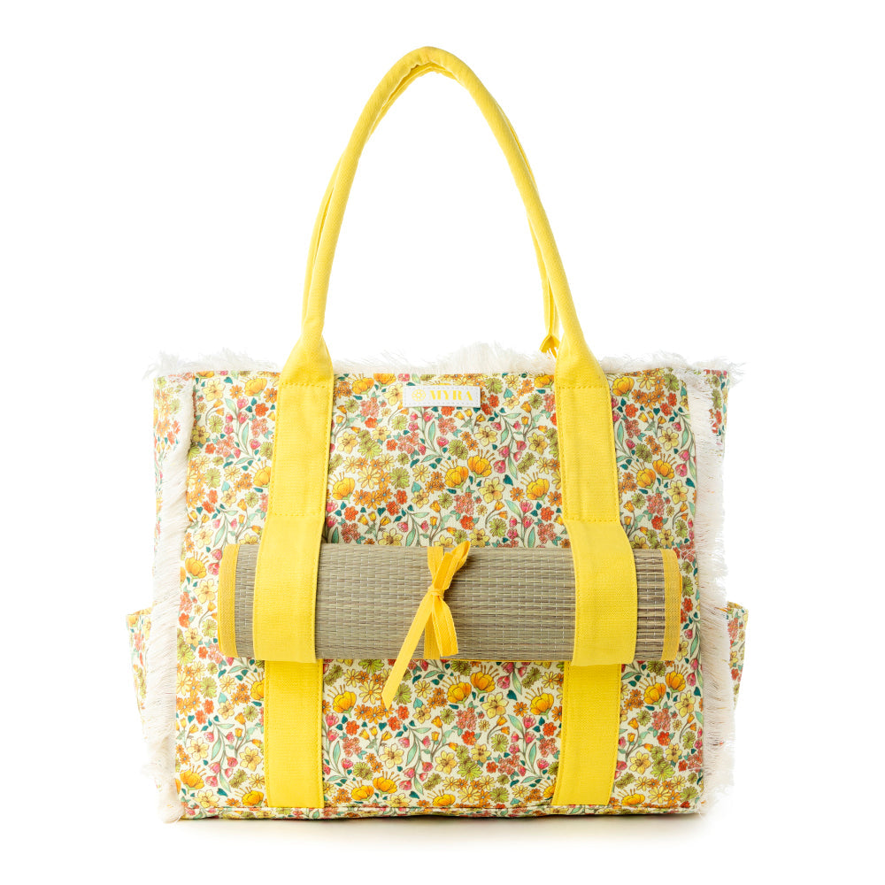 Myra Shoreline Weekender Bag with Beach Mat in Sunlit Yellow