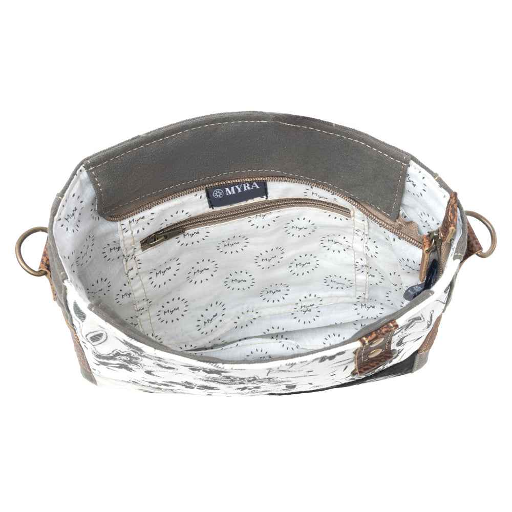 Myra Albino Shoulder Bag for Women with upcycled canvas and genuine leather in grey
