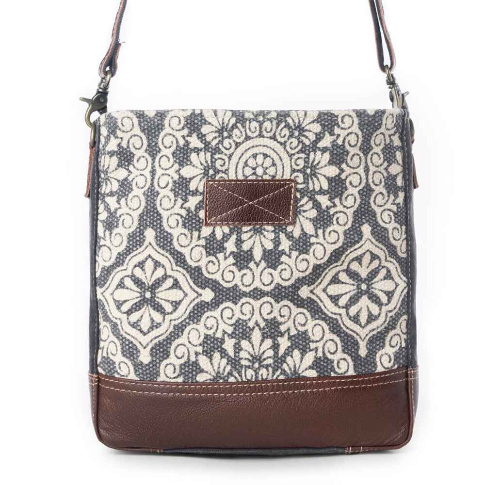 Myra Freaky Leather Shoulder Bag - Tribal Floral Print with Leather Trim for Everyday Bohemian Chic