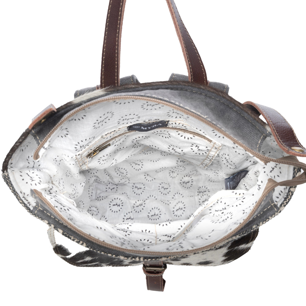 Myra Vibe with Me Backpack Bag for Women with upcycled canvas in mandala print with leather straps
