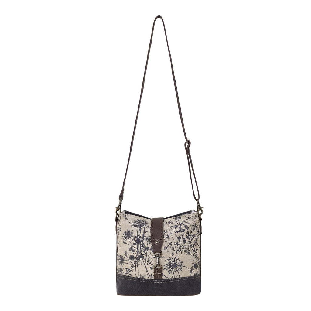 Myra Debonair Shoulder Bag for Women with upcycled canvas  in floral print with adjustable leather straps