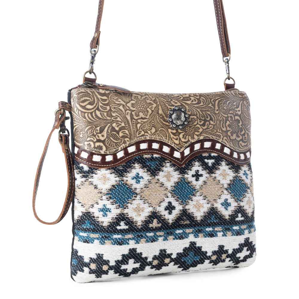 Myra Tincture Embossed Leather Crossbody Bag for Women Aztec Pattern, Adjustable Strap for Rodeo Style
