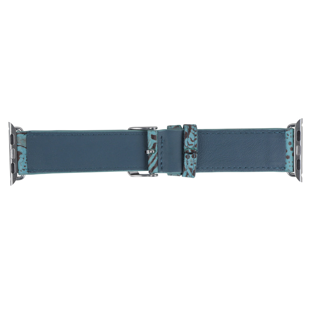 Myra Fister Turquoise Watch Band with genuine leather in turquoise with handtooled detail for everyday western