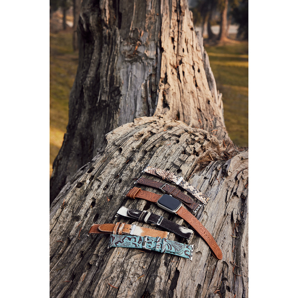 Myra Fister Turquoise Watch Band with genuine leather in turquoise with handtooled detail for everyday western