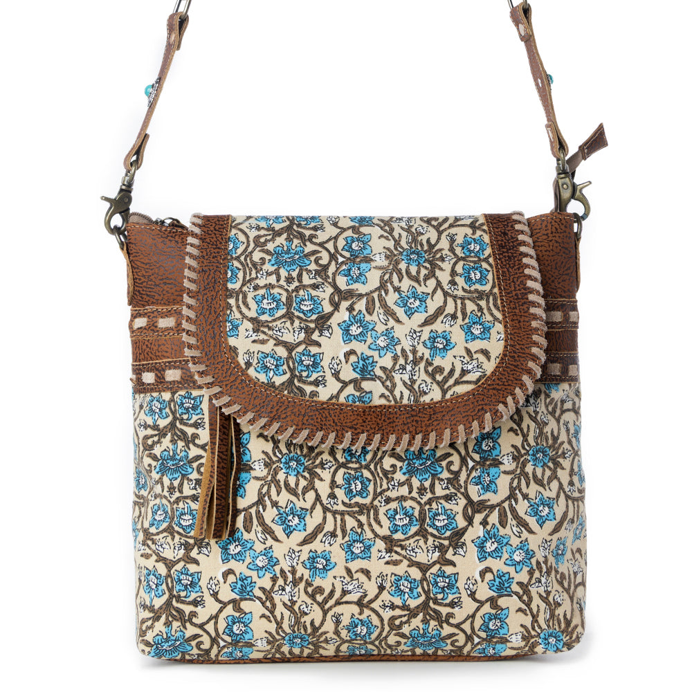 Myra San Ysidro Falls Paisley Print Shoulder Bag for Women – Leather Straps with Turquoise Stud Detailing for Carnival Adventures